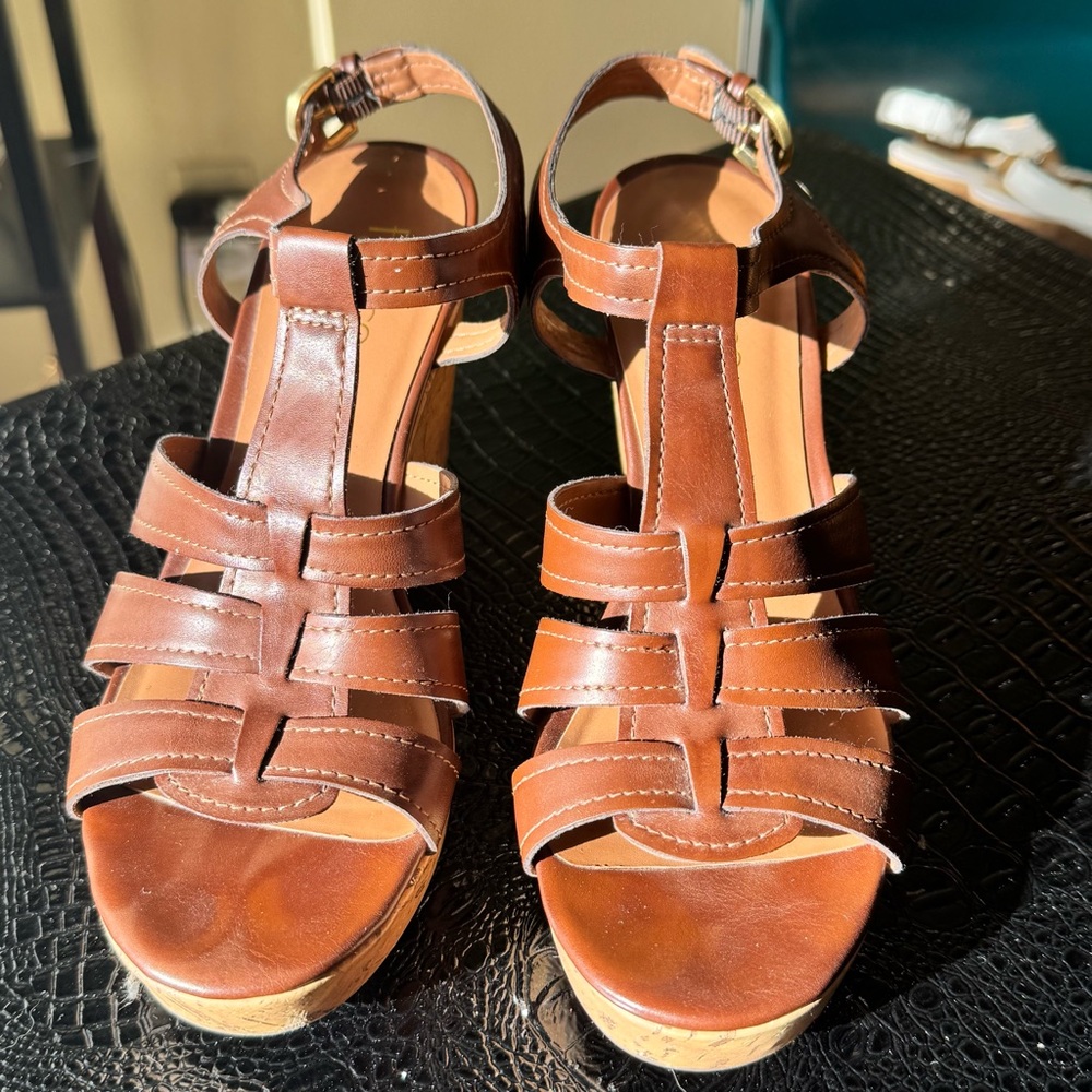 Franco Sarto Marybeth Sandals Cork Wedge Heel Size 7.5